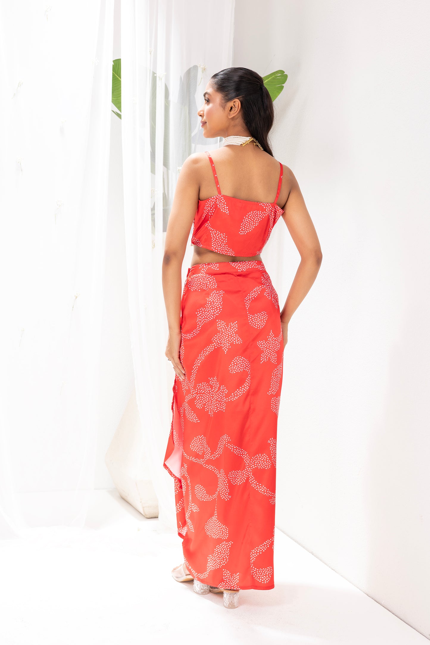 Red Printed 3 piece Fusion Set