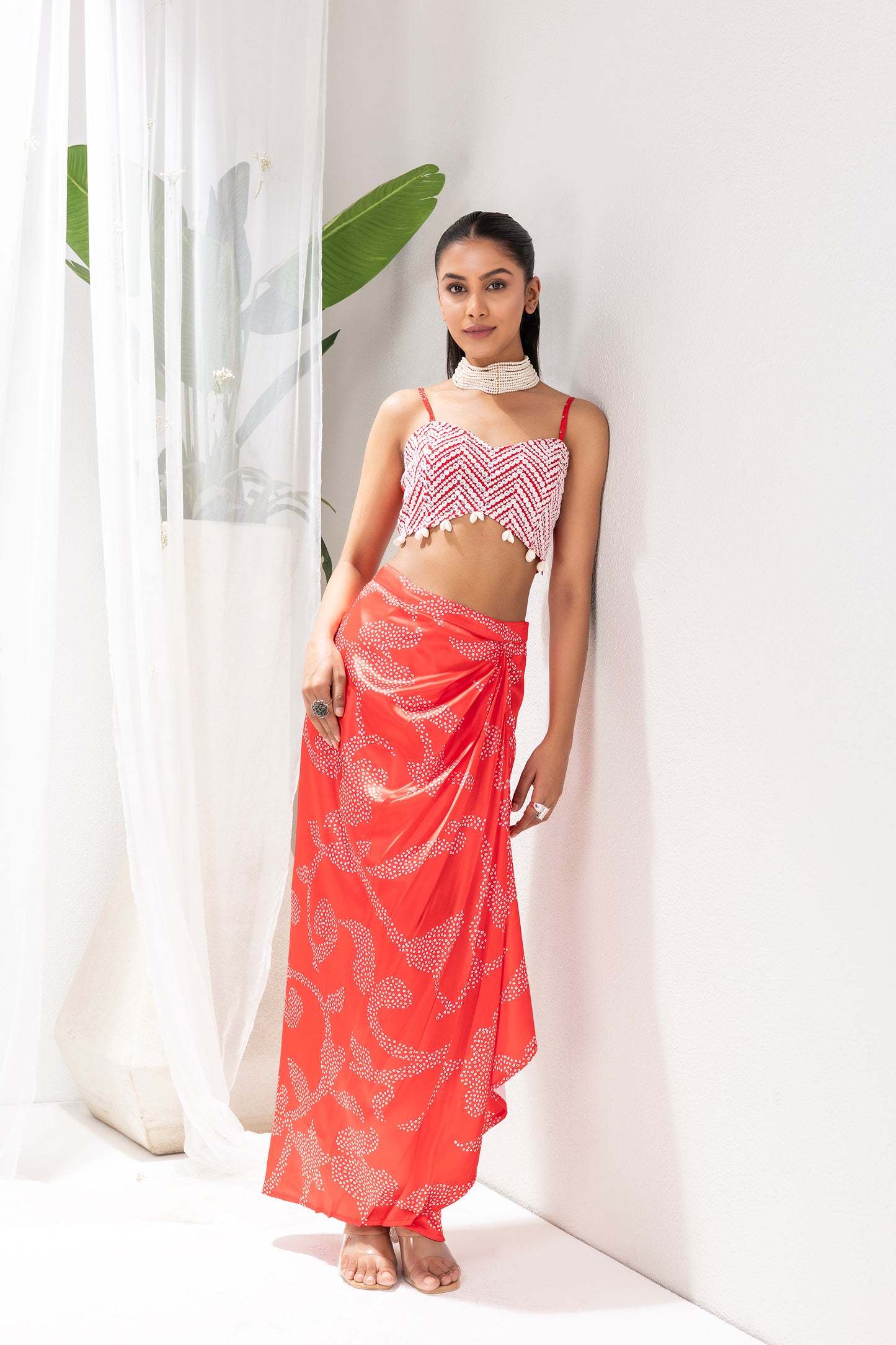 Red Printed 3 piece Fusion Set