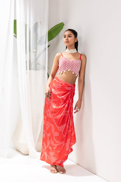 Red Printed 3 piece Fusion Set