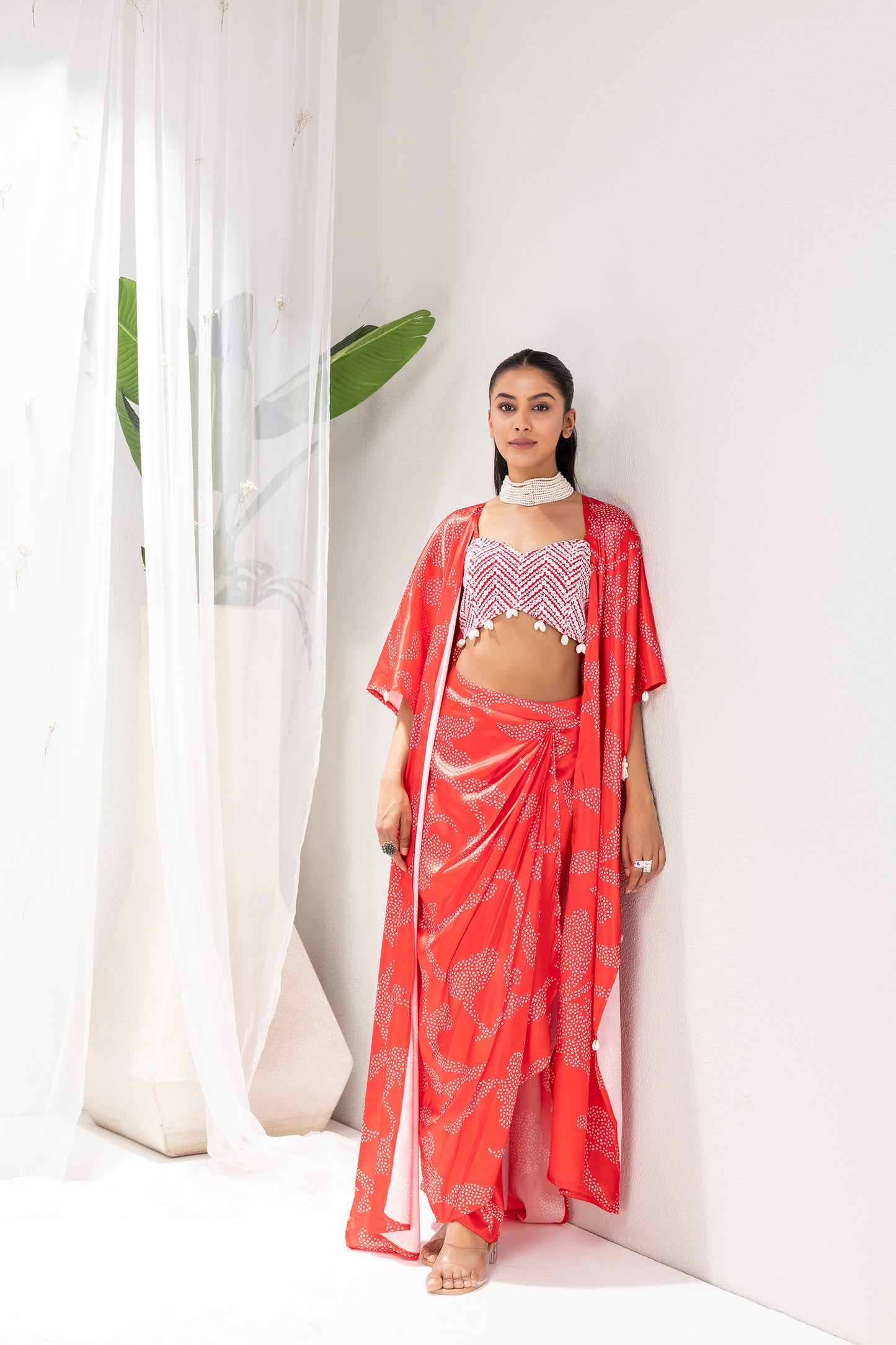 Red Printed 3 piece Fusion Set
