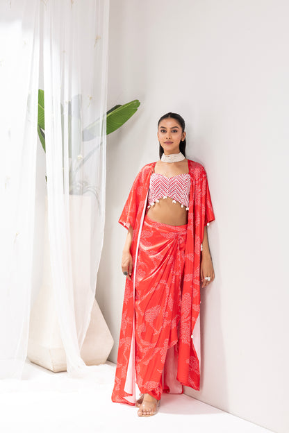 Red Printed 3 piece Fusion Set