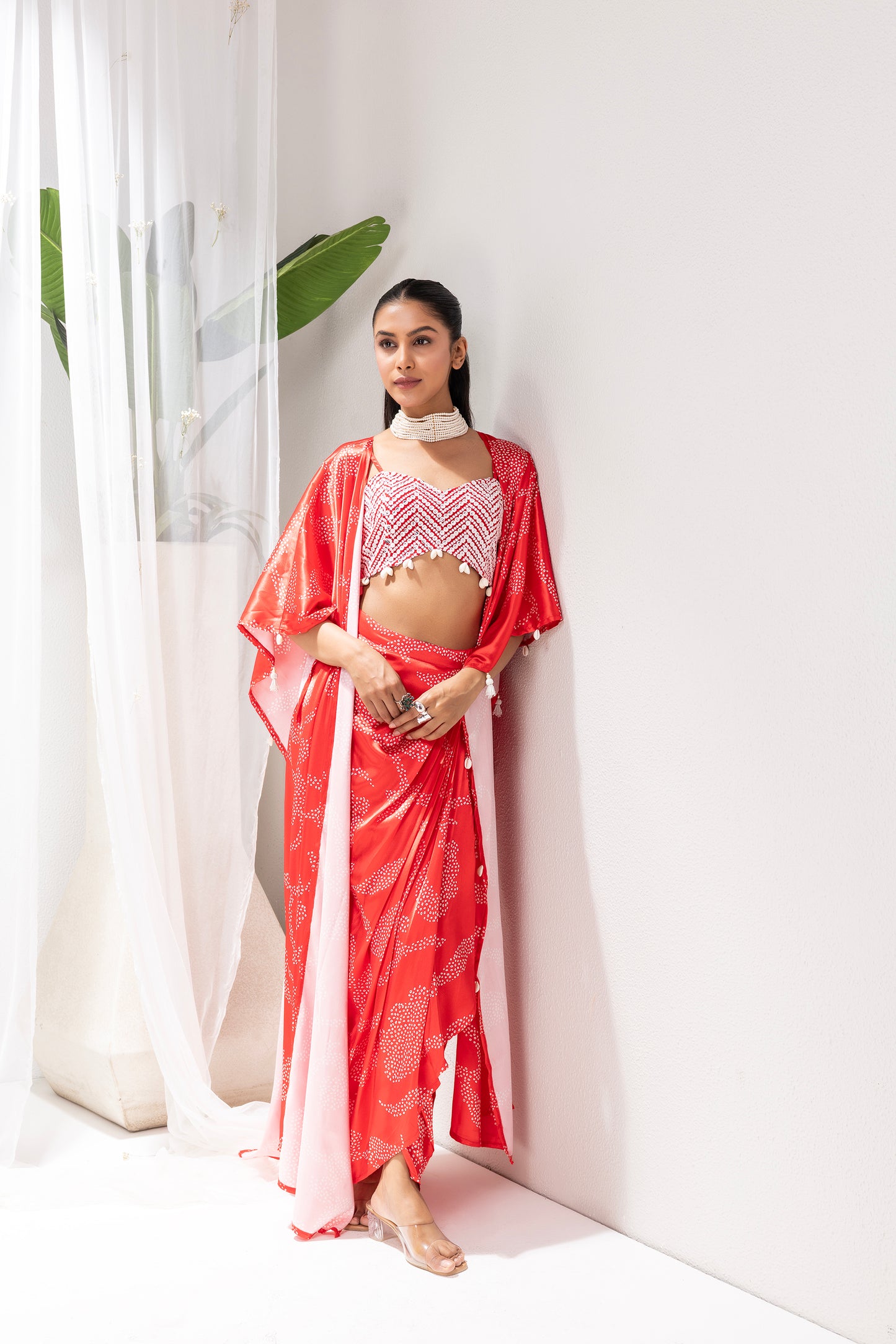 Red Printed 3 piece Fusion Set