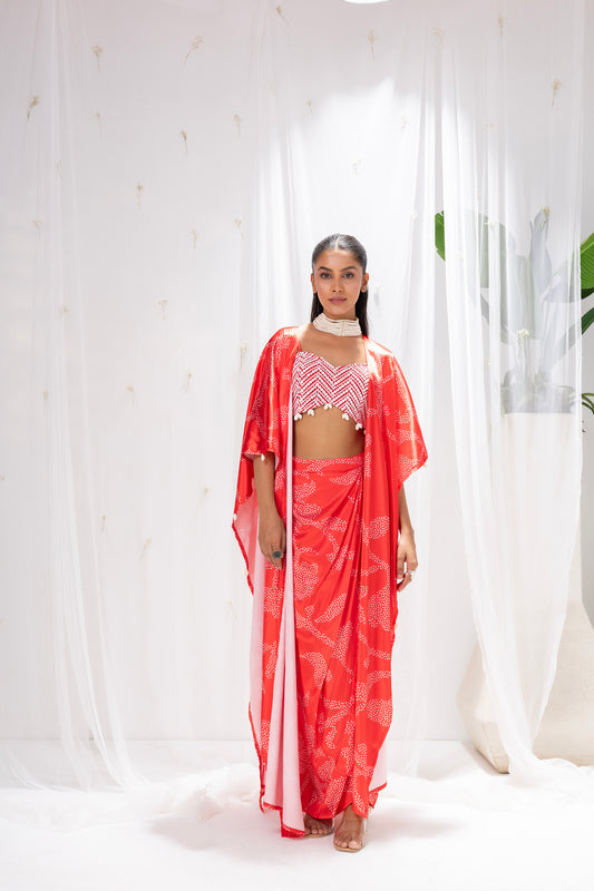 Red Printed 3 piece Fusion Set