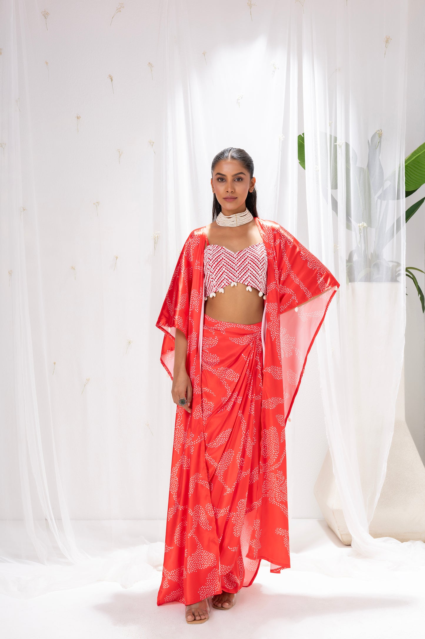 Red Printed 3 piece Fusion Set