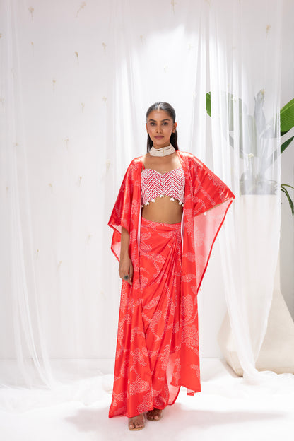 Red Printed 3 piece Fusion Set