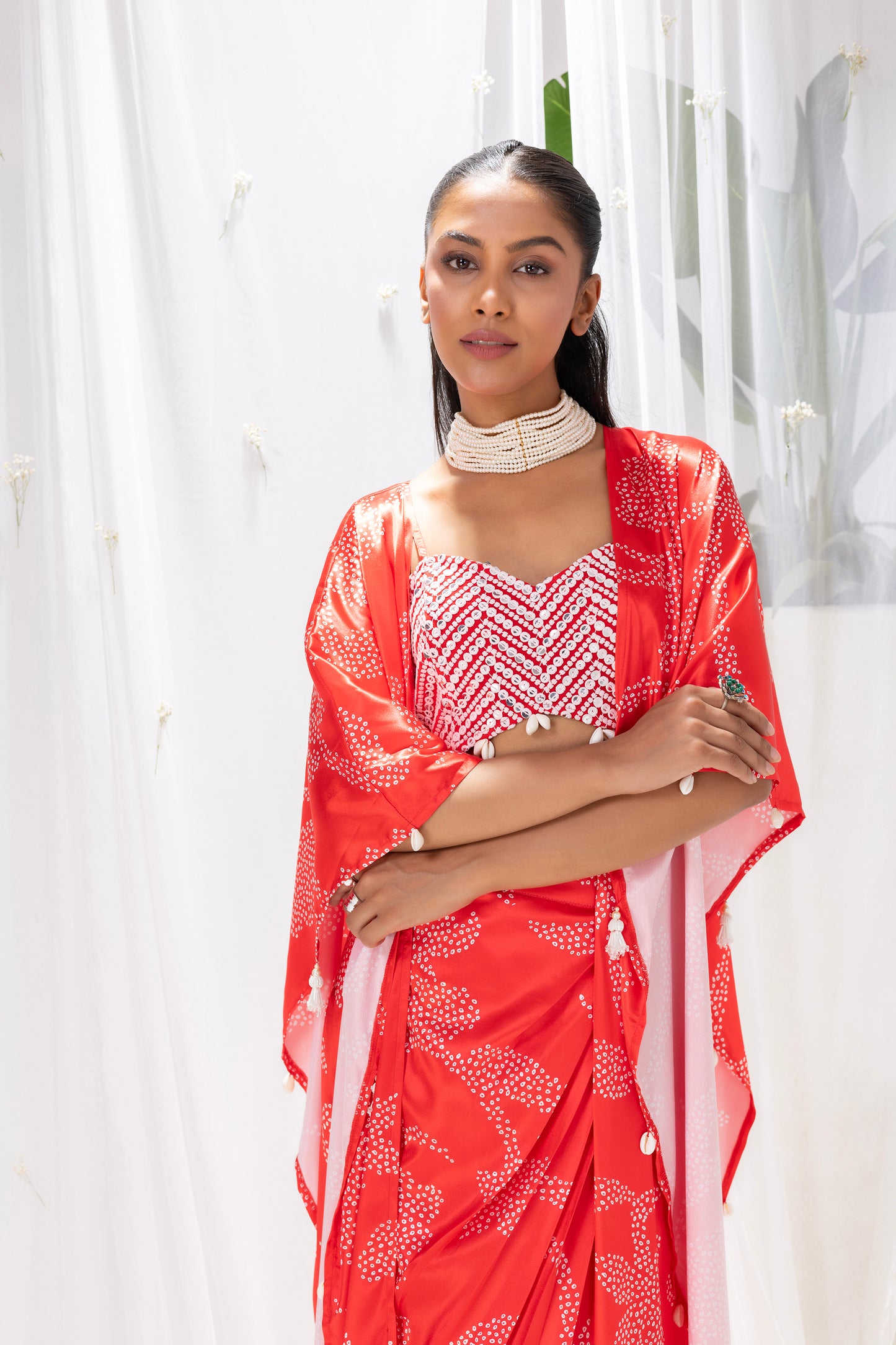Red Printed 3 piece Fusion Set