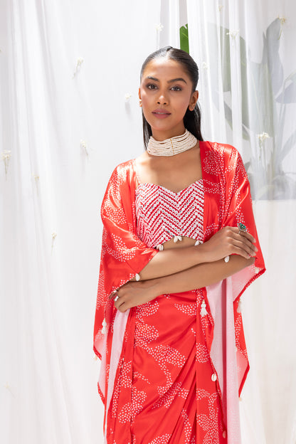 Red Printed 3 piece Fusion Set