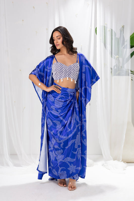 Navy Blue Printed Fusion Set