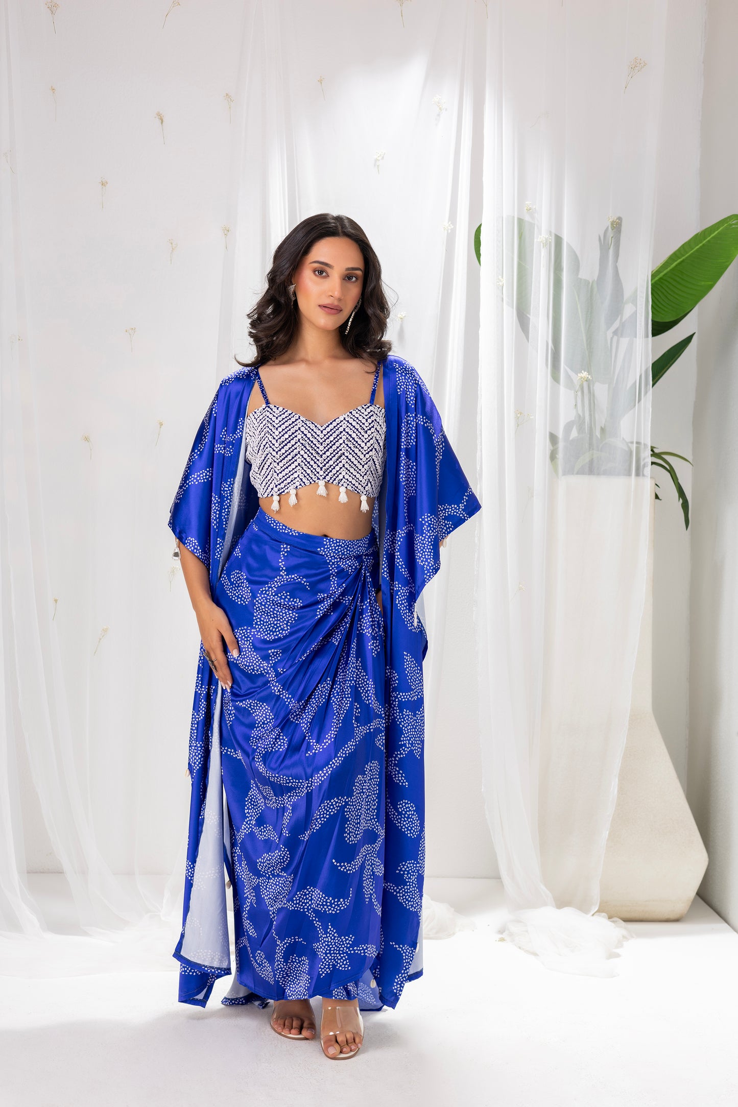 Navy Blue Printed Fusion Set