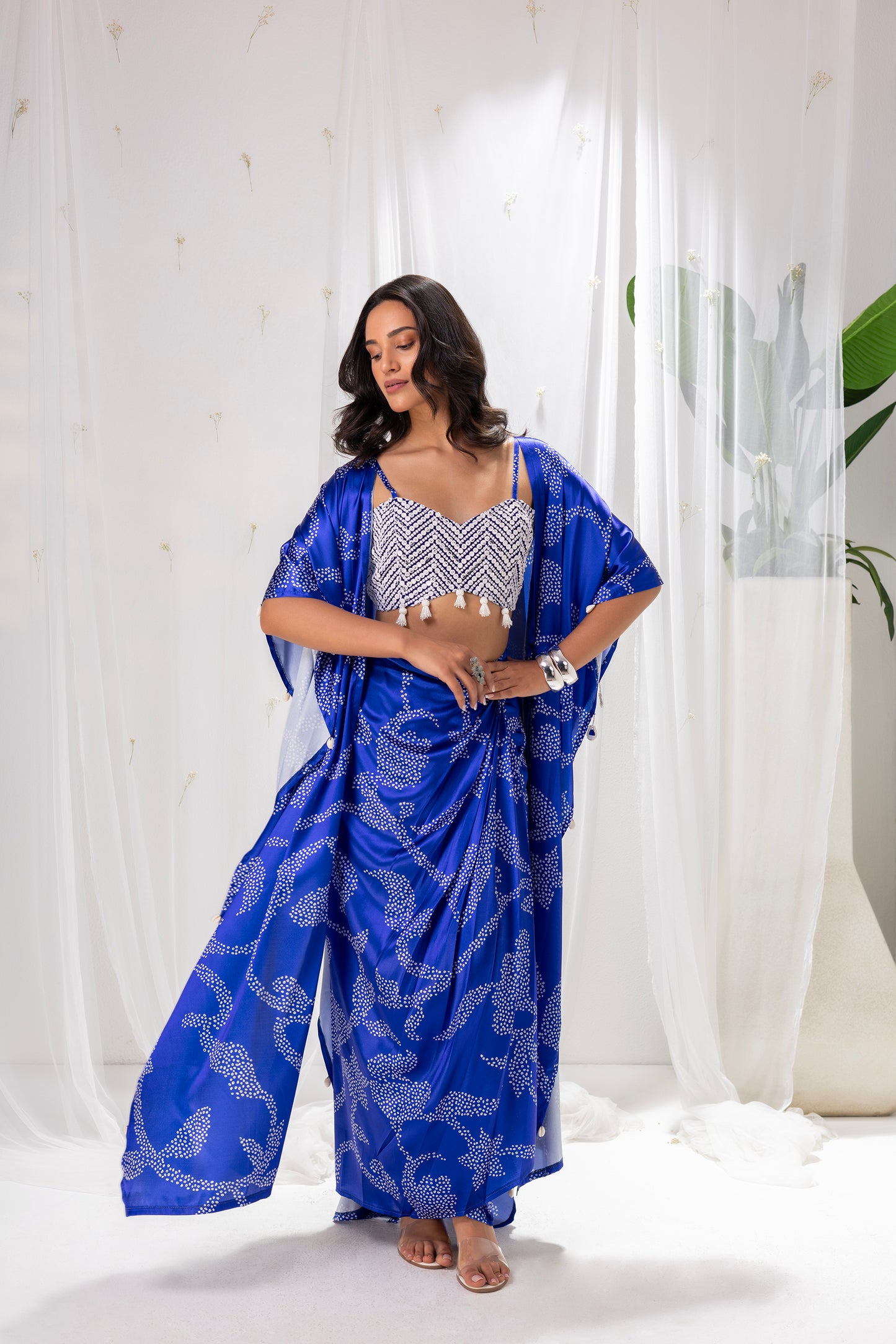 Navy Blue Printed Fusion Set