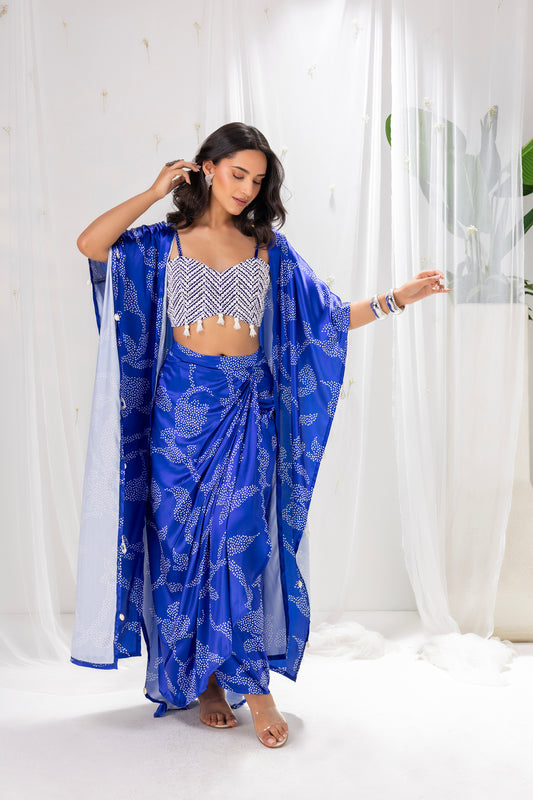 Navy Blue Printed Fusion Set