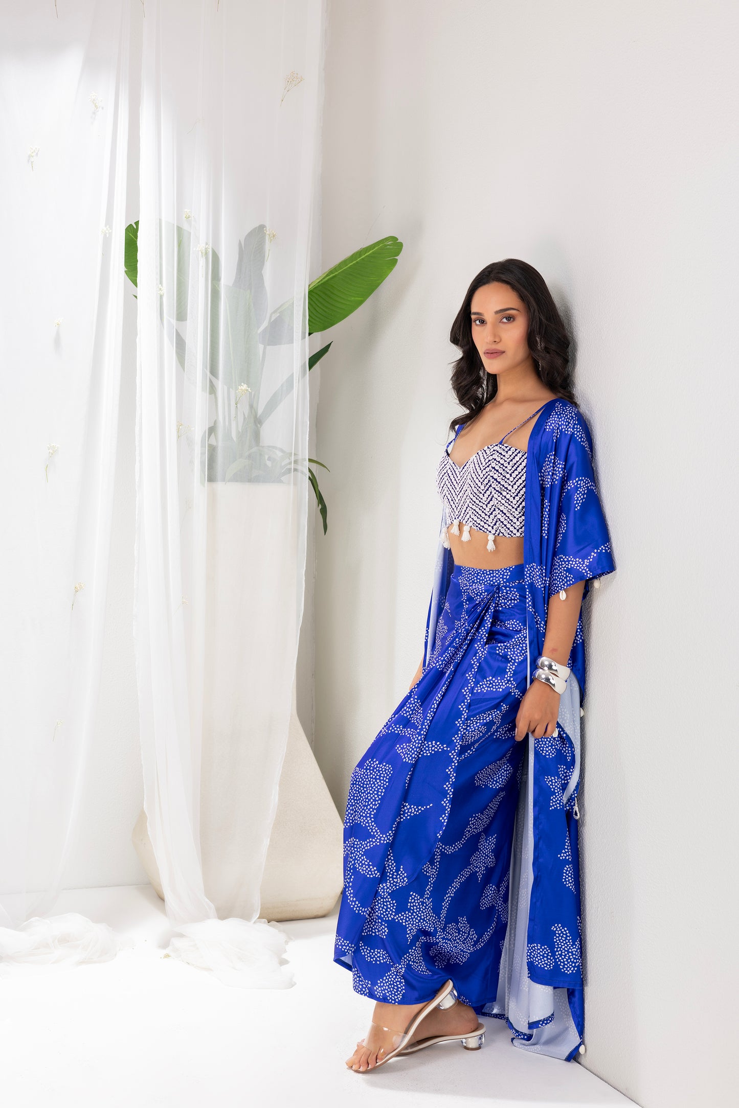 Navy Blue Printed Fusion Set