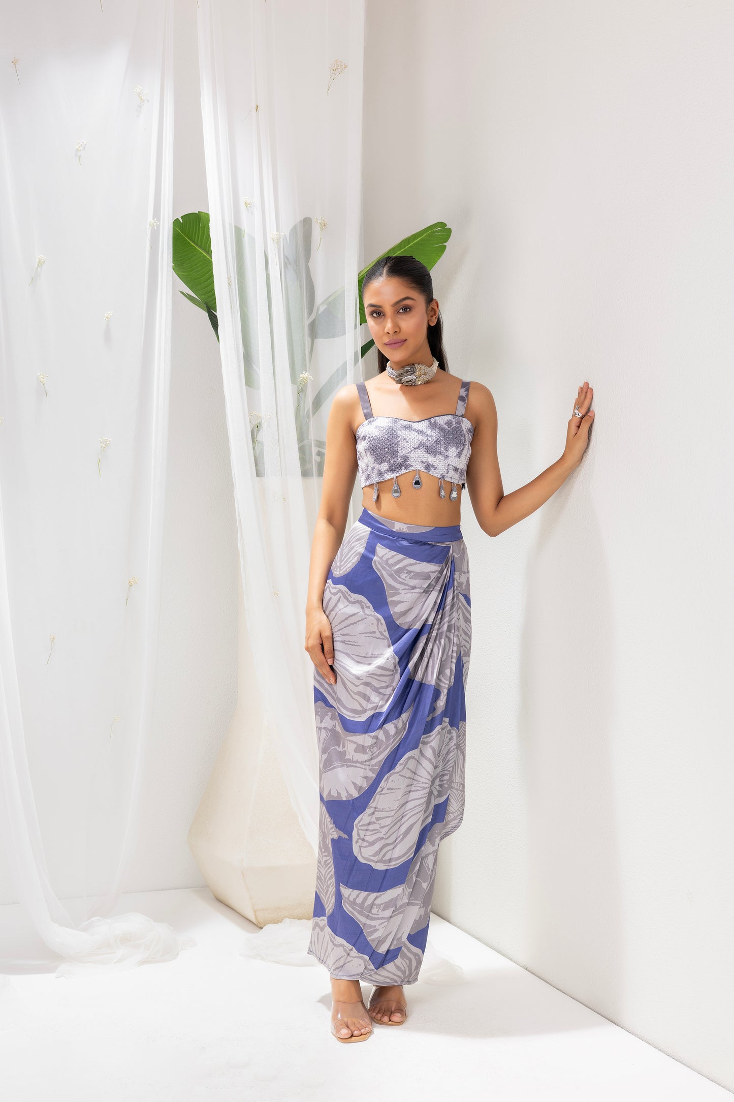 Navy Grey Printed Fusion Set