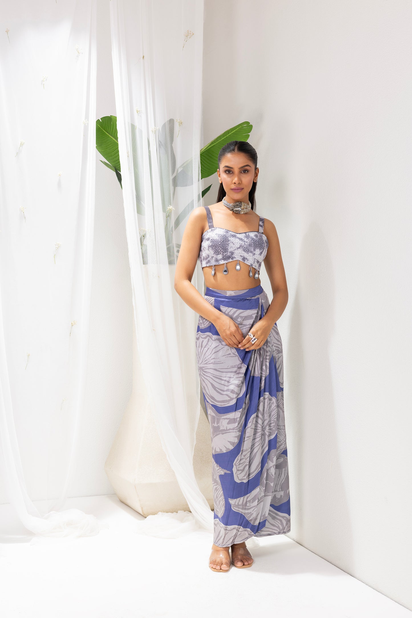 Navy Grey Printed Fusion Set