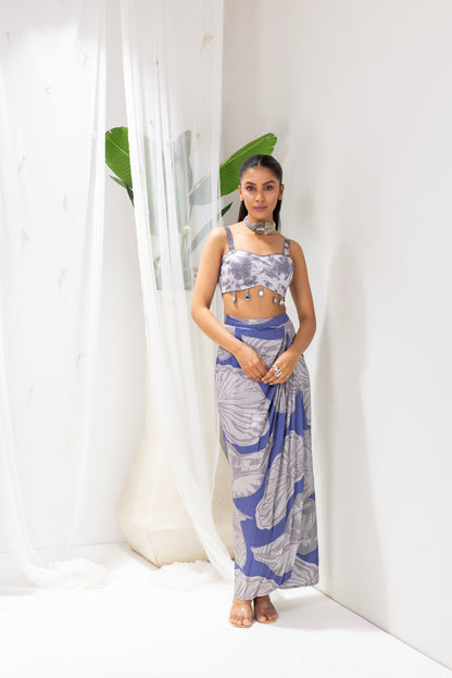 Navy Grey Printed Fusion Set