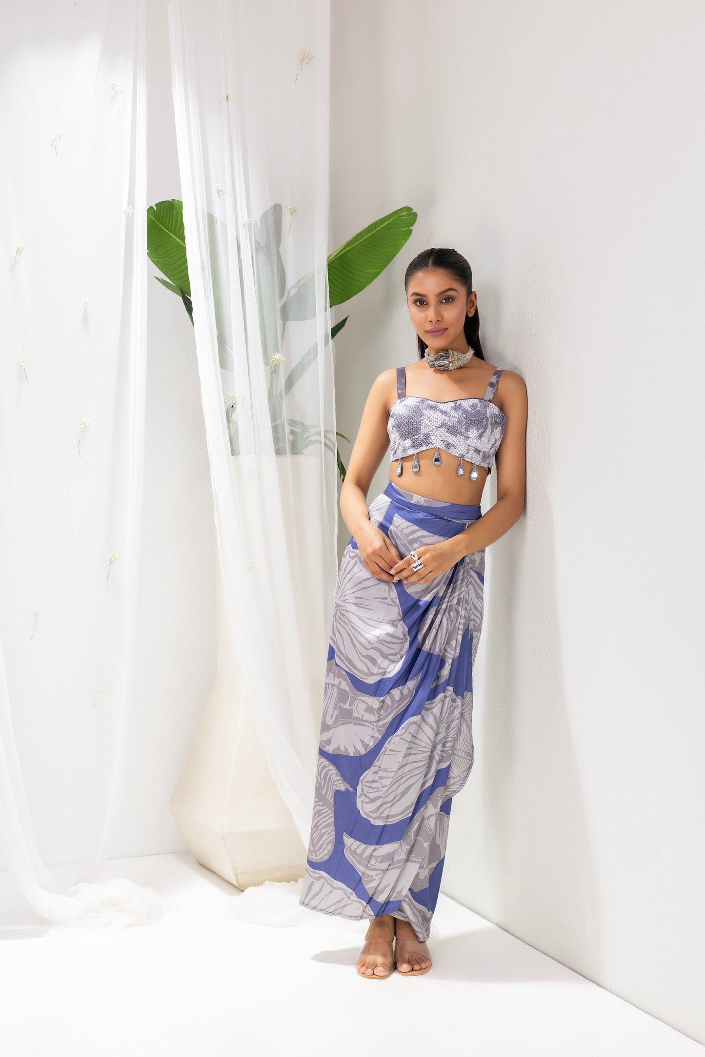 Navy Grey Printed Fusion Set