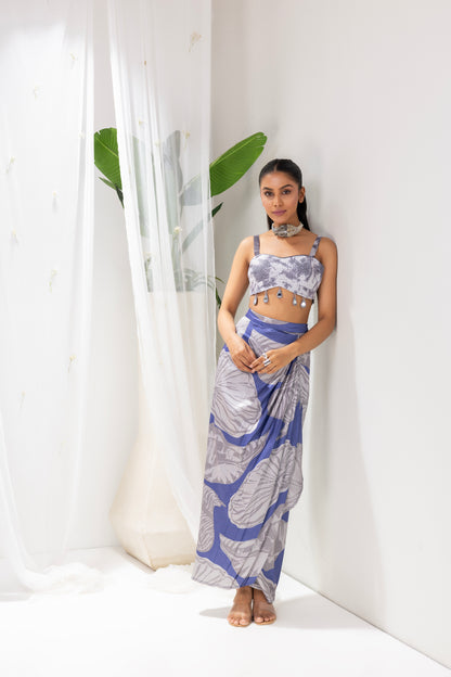 Navy Grey Printed Fusion Set