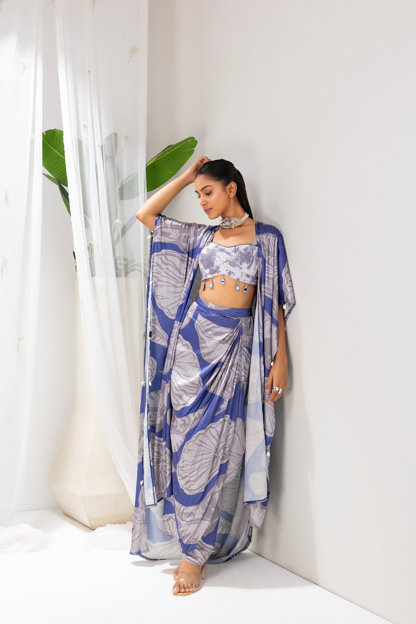 Navy Grey Printed Fusion Set