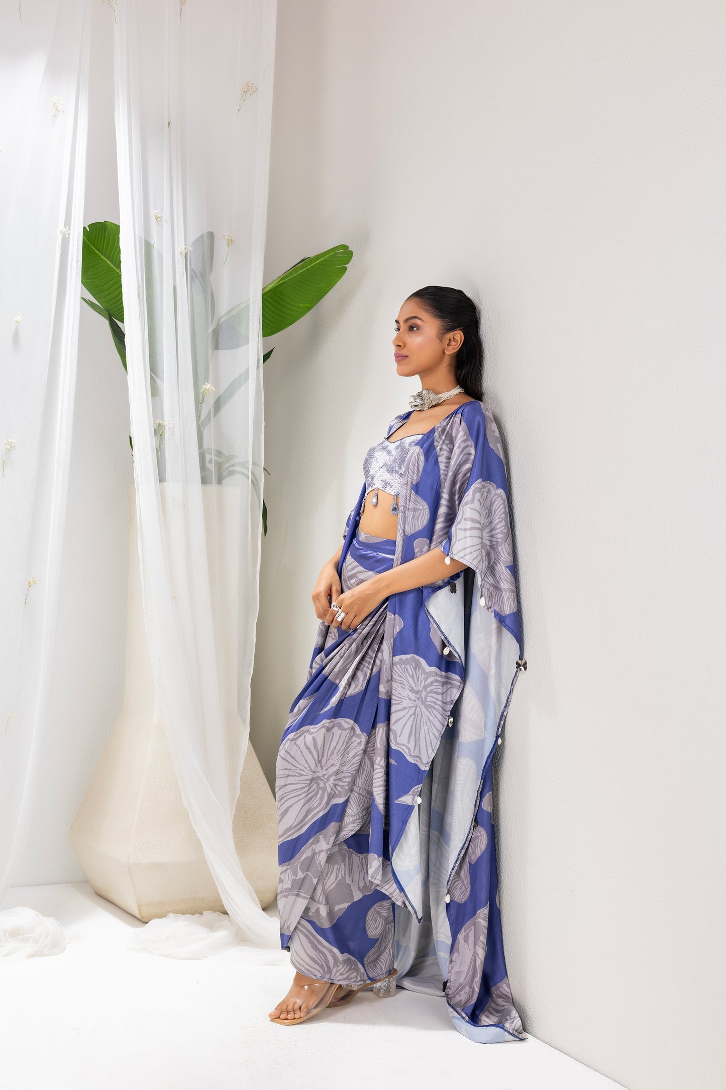 Navy Grey Printed Fusion Set