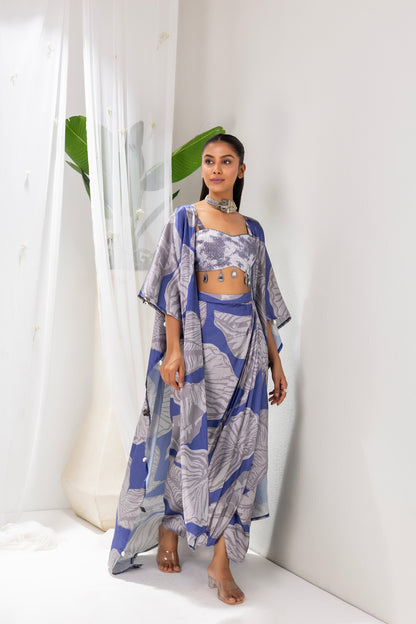 Navy Grey Printed Fusion Set