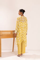 YELLOW PRINTED EMBROIDERED KAFTAN SET