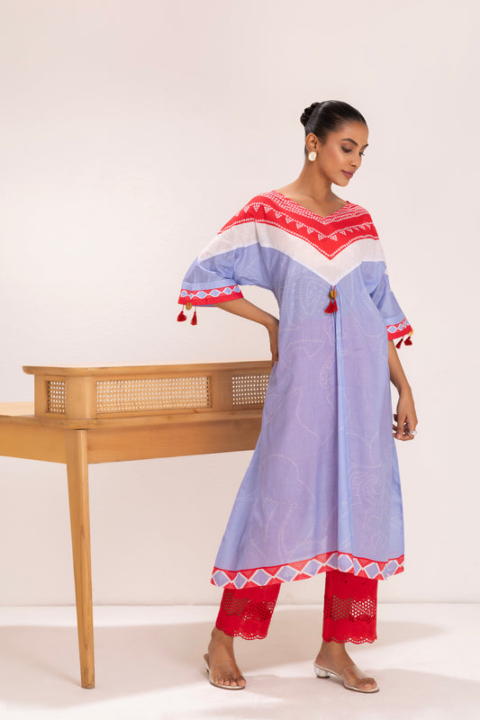 PASTEL BLUE SCARF PRINTED KURTA SET