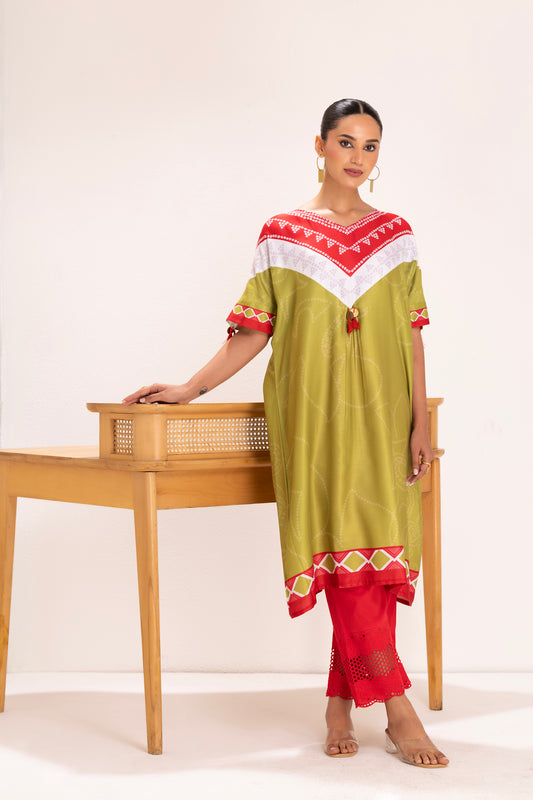 LIME SCARF PRINTED KURTA SET