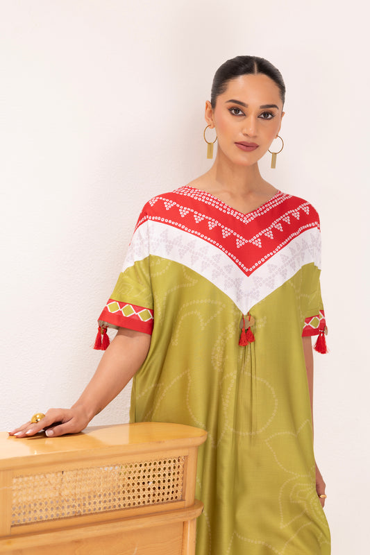 LIME SCARF BANDHANI PRINTED KURTA