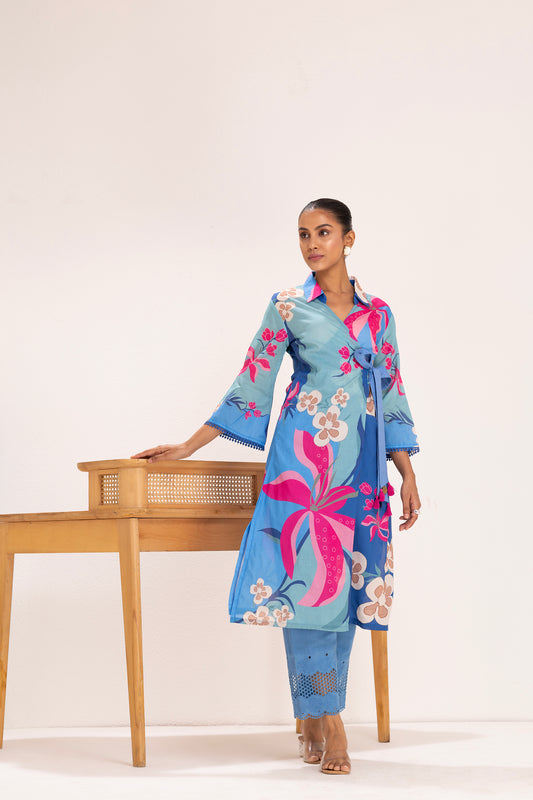Shades of Blue Floral Printed Wrap Set