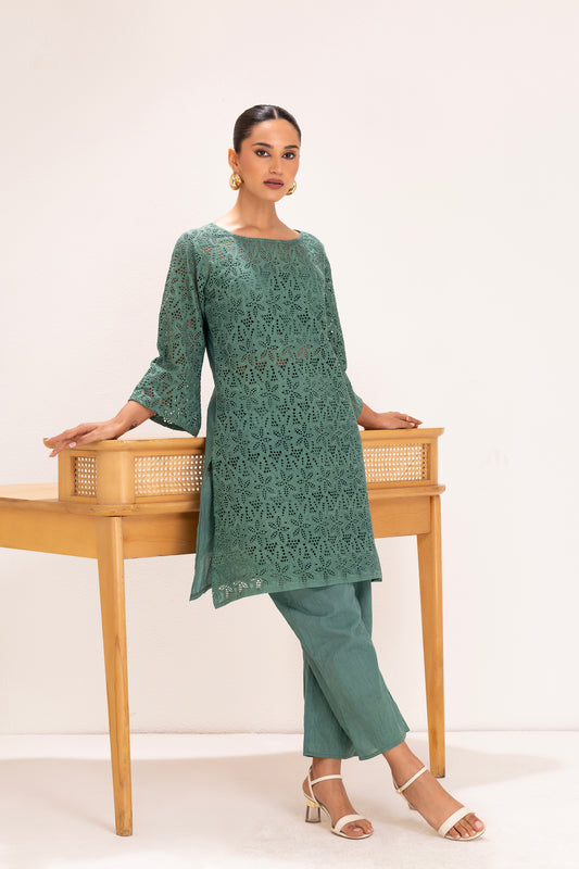 Green Floral Embroidered kurta set
