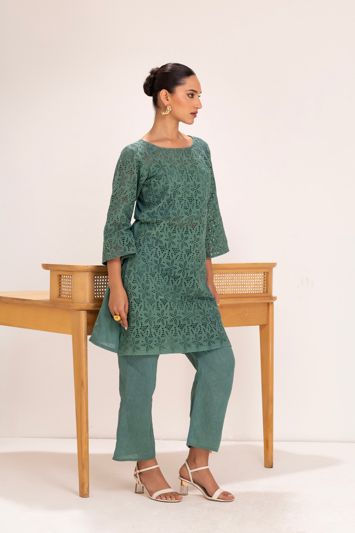 Green Floral Embroidered kurta set