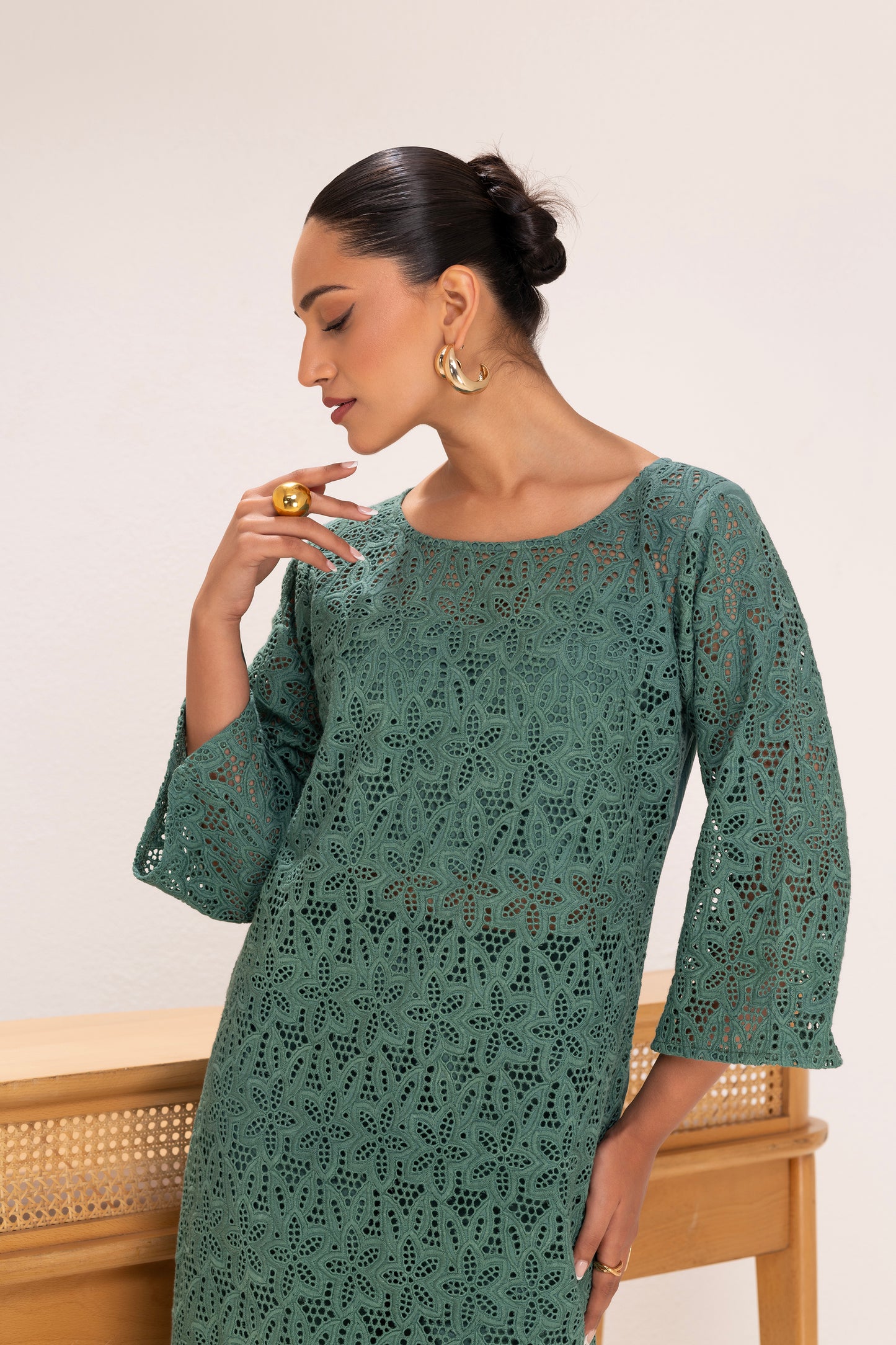 Green Floral Embroidered kurta set