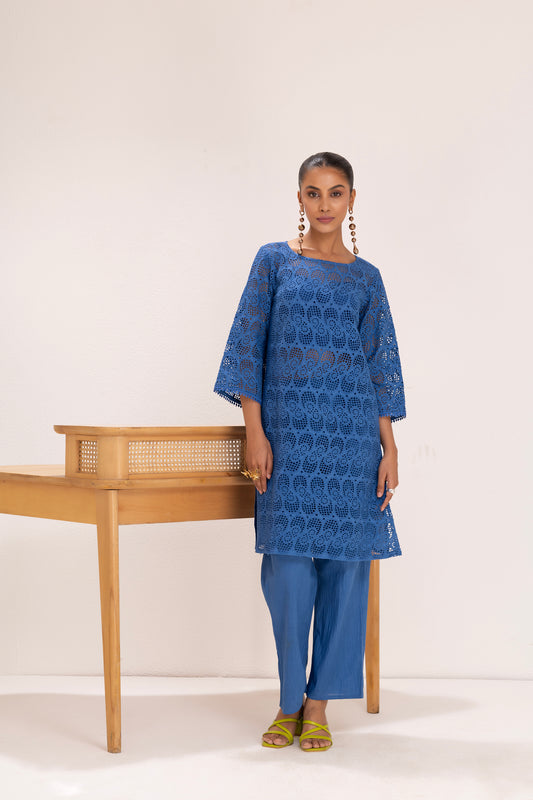 Royal Blue Embroidered kurta set