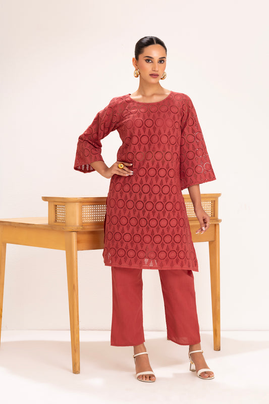 Blush Red Embroidered kurta set