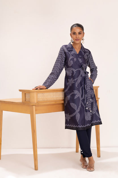 NAVY PRINTED TRENCH STYLE TUNIC