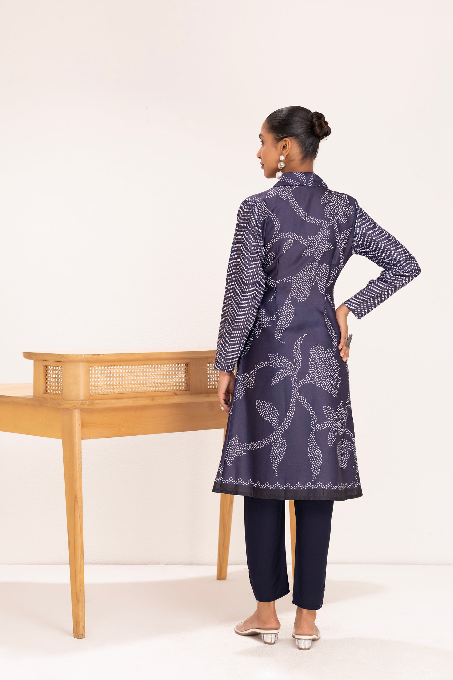 NAVY PRINTED TRENCH STYLE TUNIC