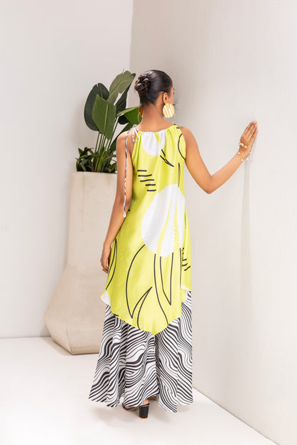 LIME AND WHITE ABSTRACT PRINT TUNIC SET