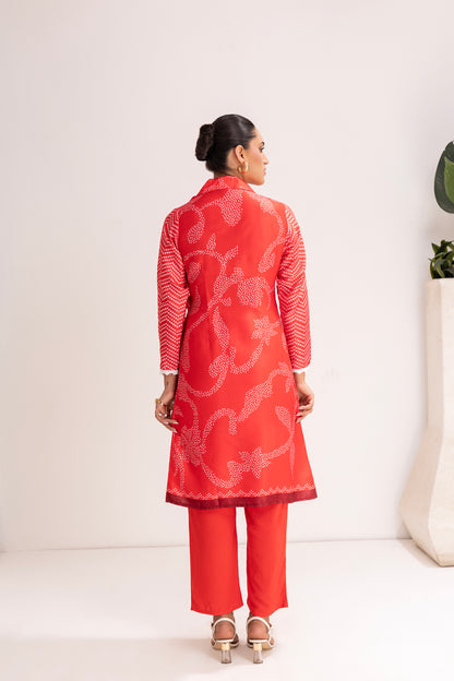 RED PRINTED TRENCH STYLE TUNIC