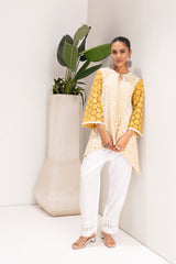 MUSTARD AND WHITE EMBROIDERED KURTA