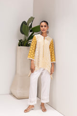 MUSTARD AND WHITE EMBROIDERED KURTA
