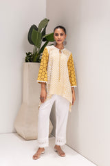 MUSTARD AND WHITE EMBROIDERED KURTA
