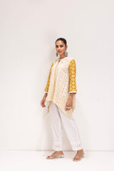 MUSTARD AND WHITE EMBROIDERED KURTA