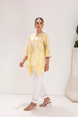 LEMON EMBROIDERED ASYMMETRICAL KURTA