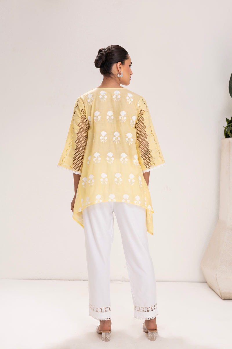 LEMON EMBROIDERED ASYMMETRICAL KURTA