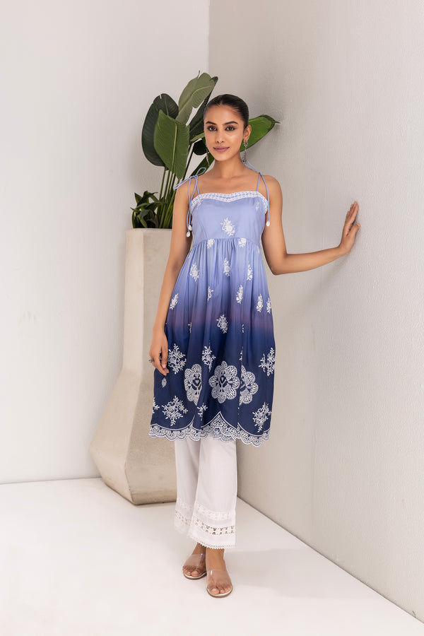 Blue Ombre Sunset Halter kurta