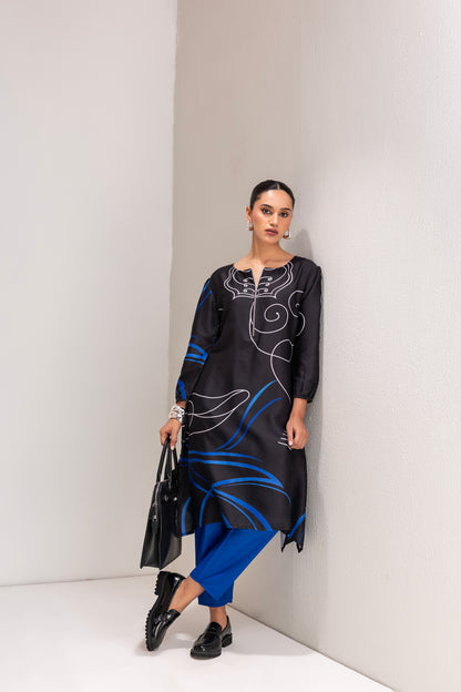 BLACK AND BLUE PRINTED TUNIC SET