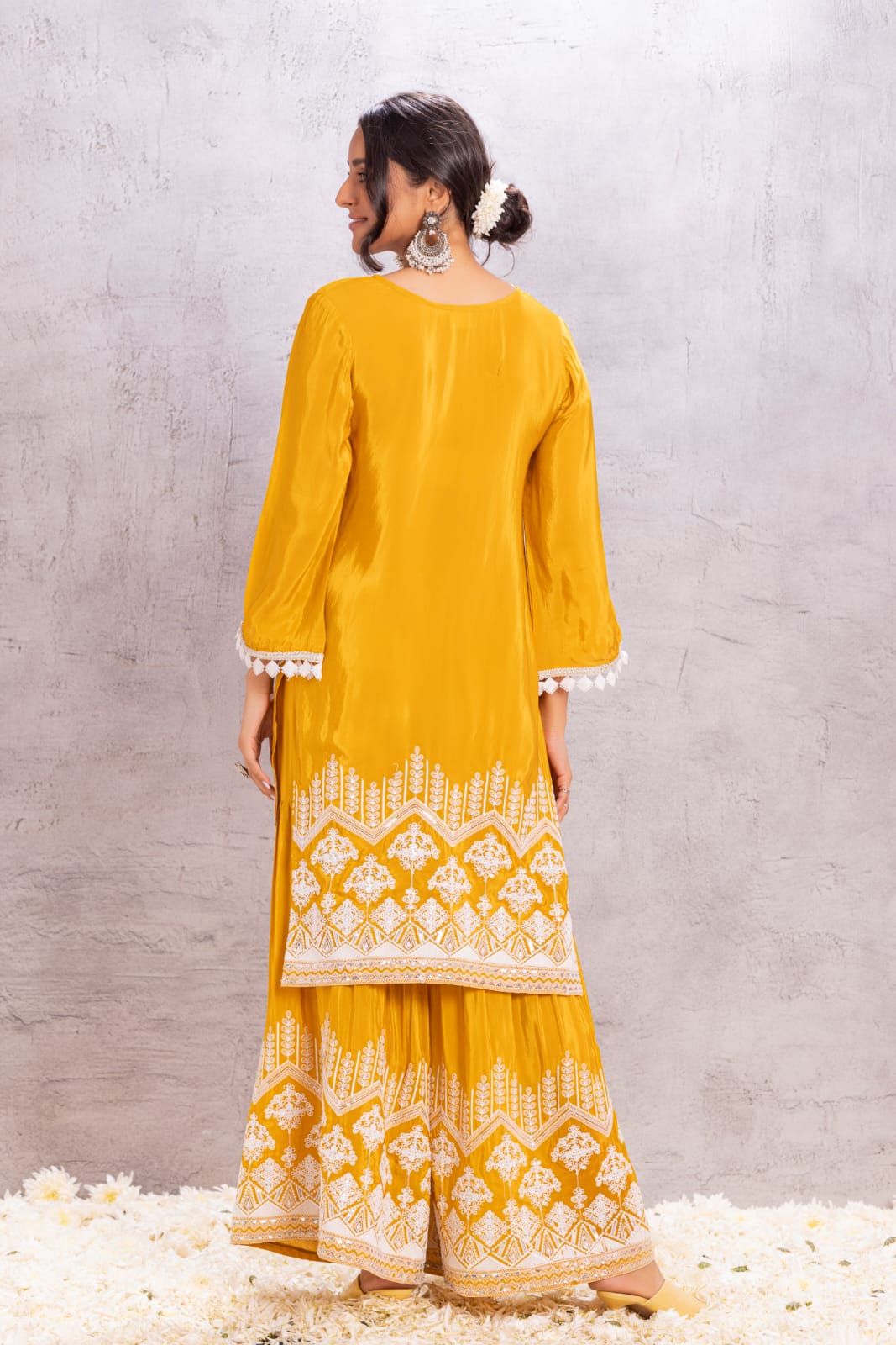 MUSTARD Crepe SUIT SET WITH ORGANZA DUPATTA