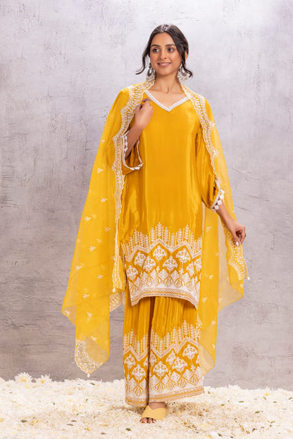 MUSTARD Crepe SUIT SET WITH ORGANZA DUPATTA