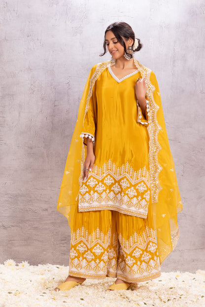 MUSTARD Crepe SUIT SET WITH ORGANZA DUPATTA