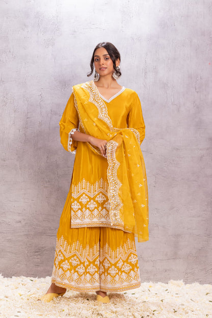 MUSTARD Crepe SUIT SET WITH ORGANZA DUPATTA